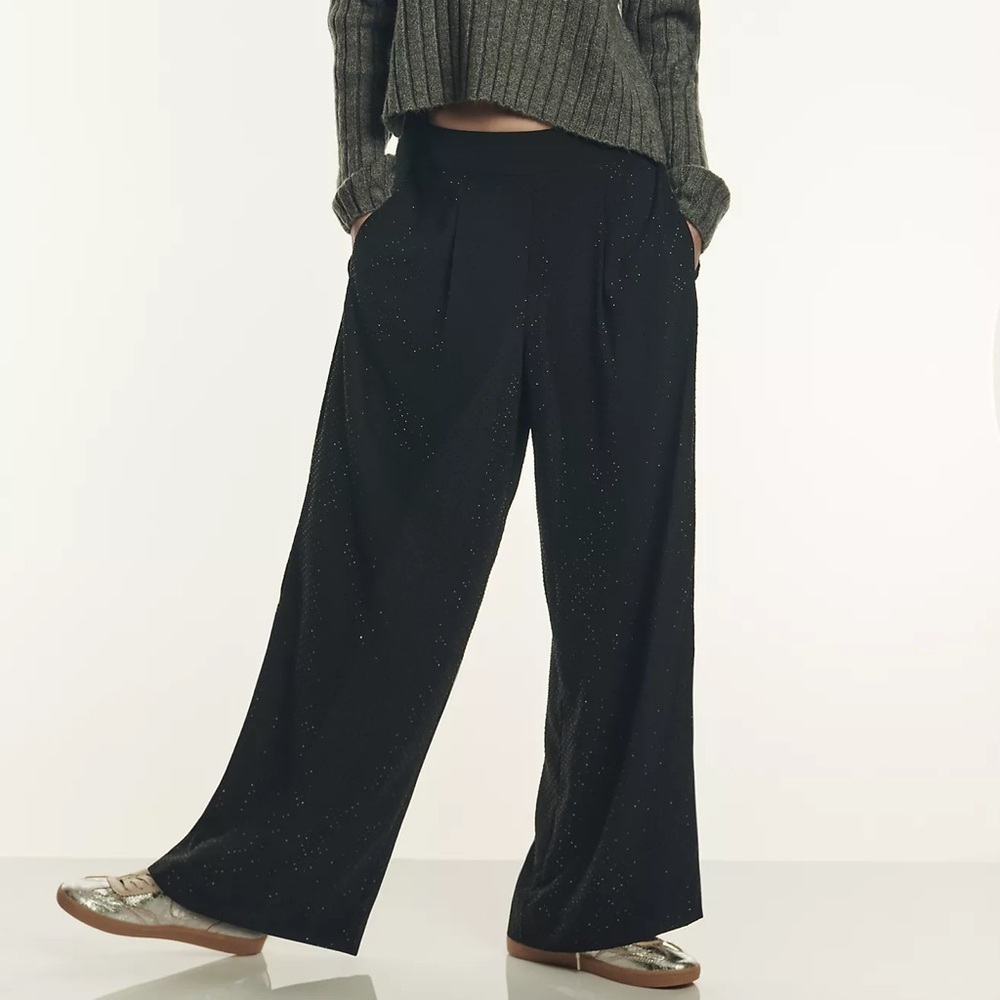 NWT! Anthropologie Ranna Gill Black Crystal Wide-Leg Pants -Size XS 🍓3️⃣
